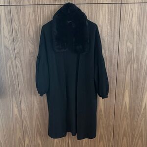 Luxurious yet casual. Optional faux fur collar. Black Cardigan w Balloon Sleeves